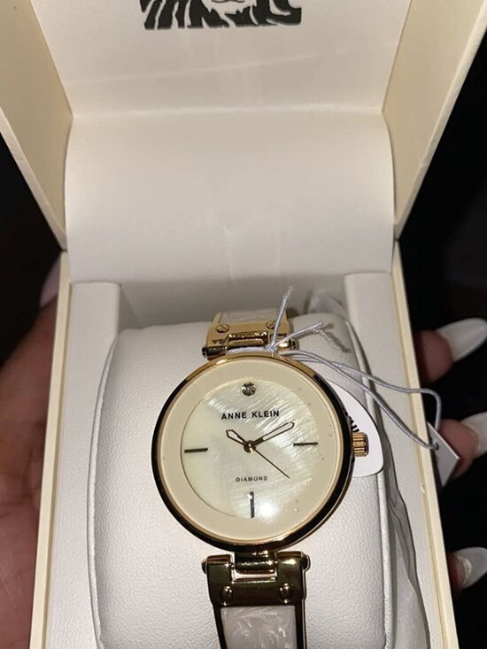 Anne Klein Women\'s Ivory Gold Analog Quartz Genuine Diamond Dial Bangle Watch main image 4